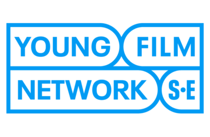 Blue Logo of interconnecting forms with the text Young Film Audience Network S.E.